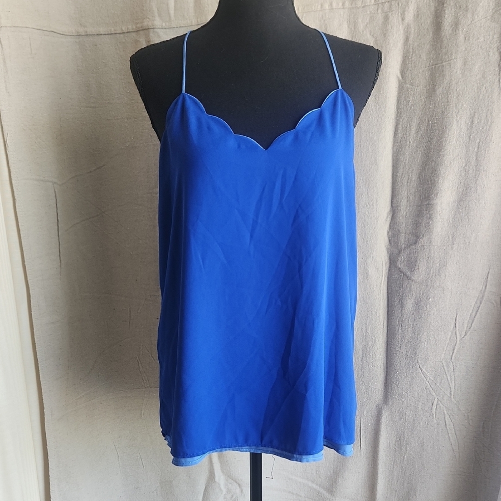 Blue Scallop-Edge Women's Top